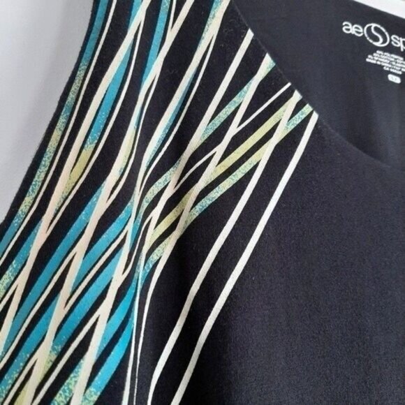 AE SPORT Athletic Tank Top Ruched Sides Black Wave Pattern Sz 4X - Picture 5 of 9